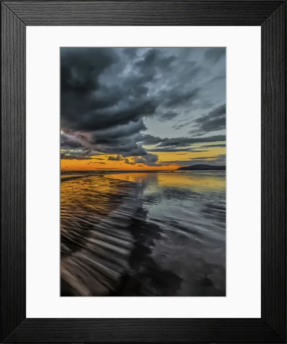 Framed Print : Sunset from Sandy Gap on Walney Island, view towards the distant Black Combe across the Irish Sea, Duddon Estuary and Cumbrian Coast, Cumbria, England, United Kingdom, Europe