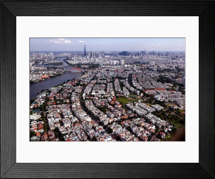 Framed Print : Aerial view of Ho Chi Minh City and the Saigon River, Ho Chi Minh City, Vietnam, Indochina, Southeast Asia, Asia