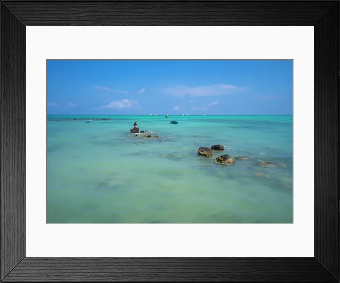 Framed Print : View of man fishing from Mont Choisy Beach and turquoise Indian Ocean on sunny day, Mauritius, Indian Ocean, Africa Framed Print : View of man fishing from Mont Choisy Beach and turquoise Indian Ocean on sunny day, Mauritius, Indian Ocean, Africa