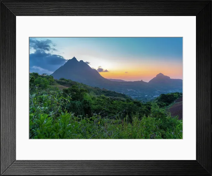 Framed Print : View of Long Mountains at sunset near Beau Bois, Mauritius, Indian Ocean, Africa Framed Print : View of Long Mountains at sunset near Beau Bois, Mauritius, Indian Ocean, Africa