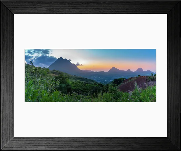 Framed Print : View of Long Mountains at sunset near Beau Bois, Mauritius, Indian Ocean, Africa Framed Print : View of Long Mountains at sunset near Beau Bois, Mauritius, Indian Ocean, Africa