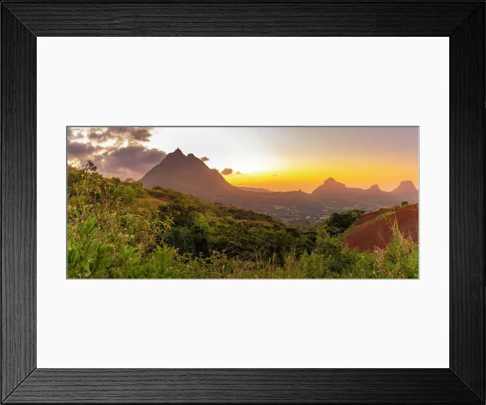 Framed Print : View of Long Mountains at sunset near Beau Bois, Mauritius, Indian Ocean, Africa Framed Print : View of Long Mountains at sunset near Beau Bois, Mauritius, Indian Ocean, Africa