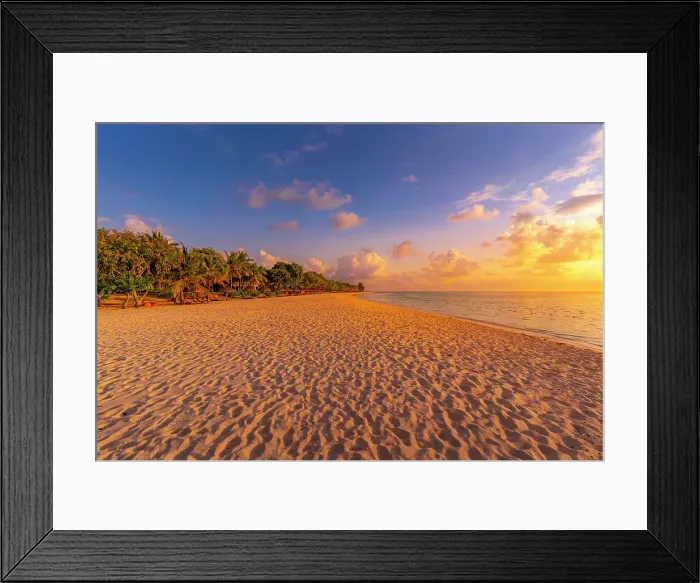 Framed Print : View of Le Morne Public Beach at sunset, Le Morne, Riviere Noire District, Mauritius, Indian Ocean, Africa