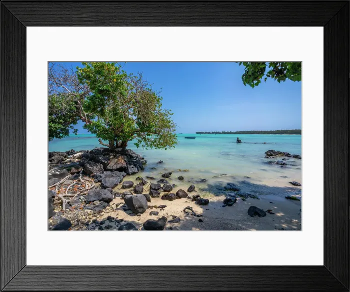 Framed Print : View of man fishing from Mont Choisy Beach and turquoise Indian Ocean on sunny day, Mauritius, Indian Ocean, Africa Framed Print : View of man fishing from Mont Choisy Beach and turquoise Indian Ocean on sunny day, Mauritius, Indian Ocean, Africa