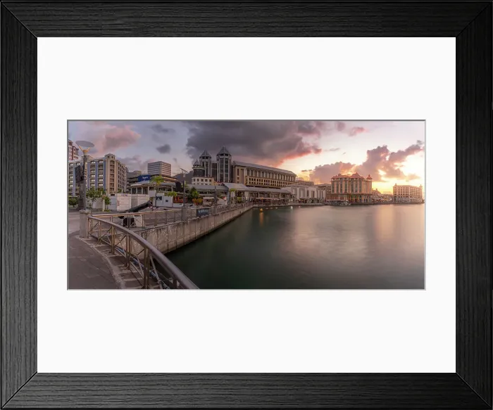 Framed Print : View of Caudan Waterfront in Port Louis at dusk, Port Louis, Mauritius, Indian Ocean, Africa
