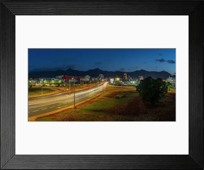 Framed Print : View of trail lights and city skyline in Port Louis at dusk, Port Louis, Mauritius, Indian Ocean, Africa Framed Print : View of trail lights and city skyline in Port Louis at dusk, Port Louis, Mauritius, Indian Ocean, Africa