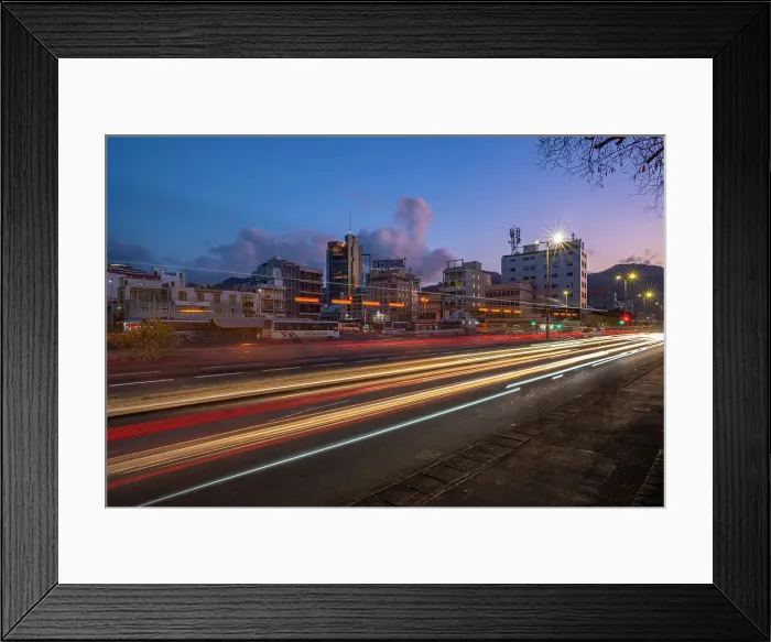 Framed Print : View of trail lights and city skyline in Port Louis at dusk, Port Louis, Mauritius, Indian Ocean, Africa Framed Print : View of trail lights and city skyline in Port Louis at dusk, Port Louis, Mauritius, Indian Ocean, Africa