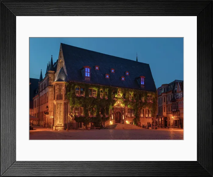 Framed Print : Market Place with Town Hall in the evening, Quedlinburg, Harz, Saxony-Anhalt, Germany, Europe Framed Print : Market Place with Town Hall in the evening, Quedlinburg, Harz, Saxony-Anhalt, Germany, Europe