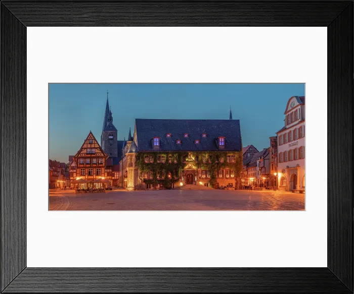 Framed Print : Market Place with St. Benedikti Church and Town Hall in the evening, Quedlinburg, Harz, Saxony-Anhalt, Germany, Europe Framed Print : Market Place with St. Benedikti Church and Town Hall in the evening, Quedlinburg, Harz, Saxony-Anhalt, Germany, Europe