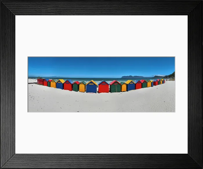 Framed Print : Panorama of the colourful beach huts on the beach of Muizenberg, Cape Town, South Africa, Africa Framed Print : Panorama of the colourful beach huts on the beach of Muizenberg, Cape Town, South Africa, Africa
