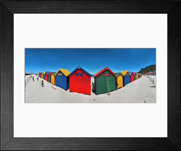 Framed Print : Panorama of the colourful beach huts on the beach of Muizenberg, Cape Town, South Africa, Africa Framed Print : Panorama of the colourful beach huts on the beach of Muizenberg, Cape Town, South Africa, Africa