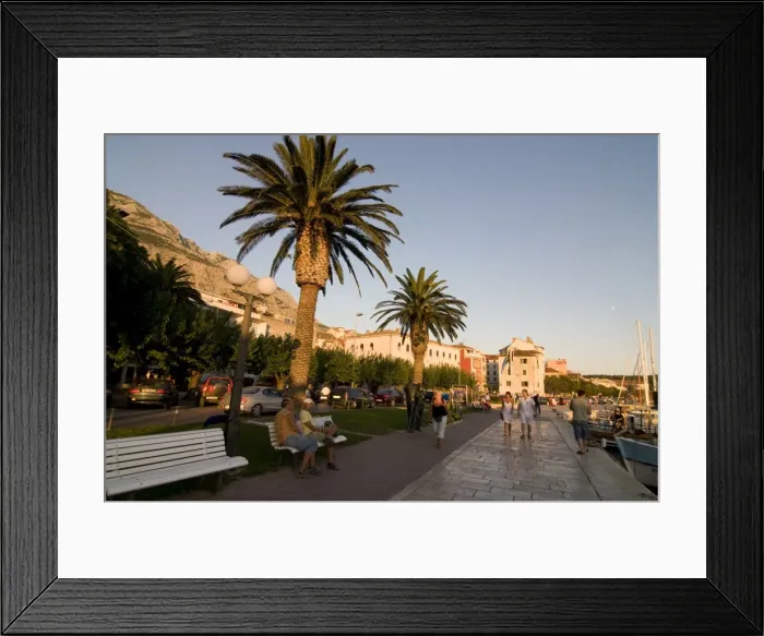 Framed Print : Promenade with tourists in the town of Markaska, Croatia, Europe Framed Print : Promenade with tourists in the town of Markaska, Croatia, Europe