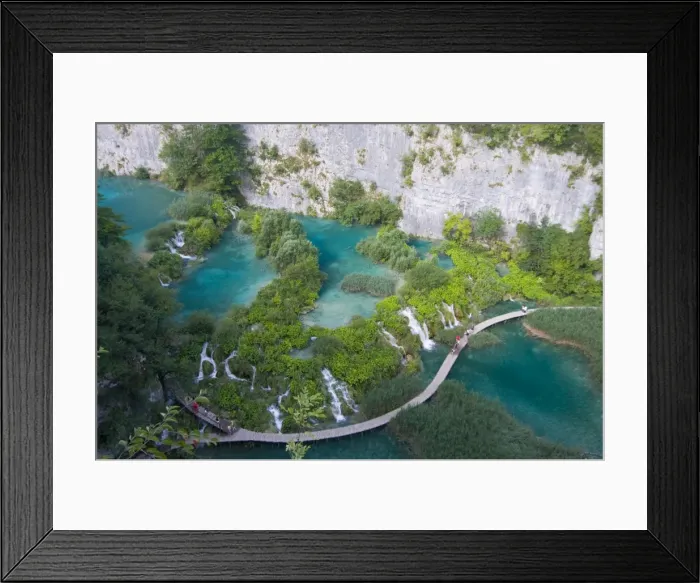 Framed Print : View over a footbridge in the lower Plitvice Lakes National Park, UNESCO World Heritage Site Framed Print : View over a footbridge in the lower Plitvice Lakes National Park, UNESCO World Heritage Site