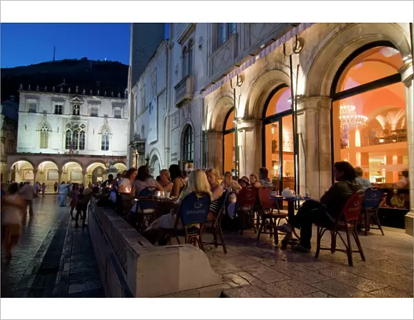 Cafe in the old town of Dubrovnik at night, Croatia, Europe