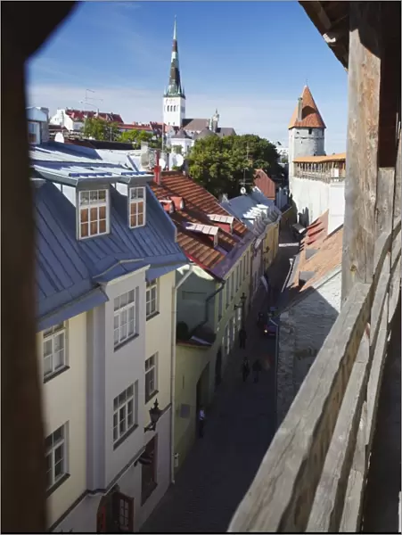 View of Lower Town from Town Wall with Oleviste Church in background, Tallin