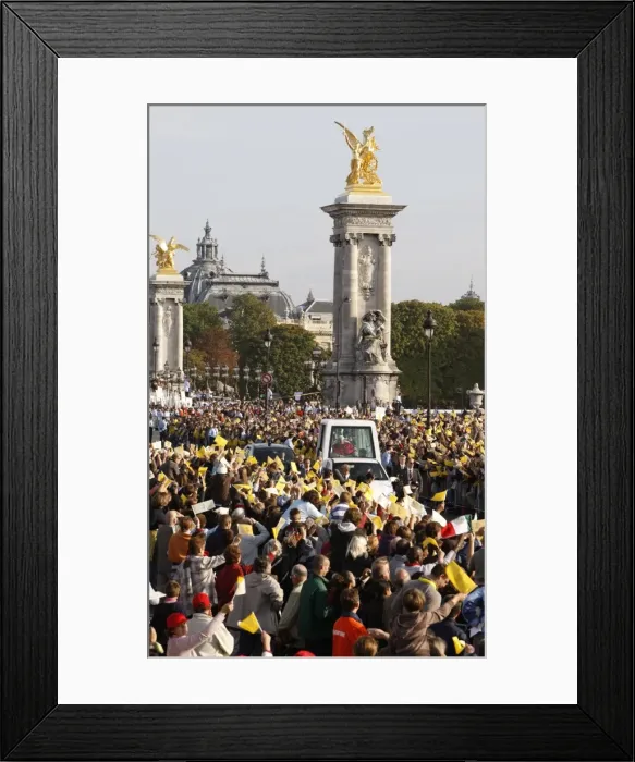Framed Print : Crowd cheering the Pope during Holy Mass during Pope Benedict XVIs visit to France
