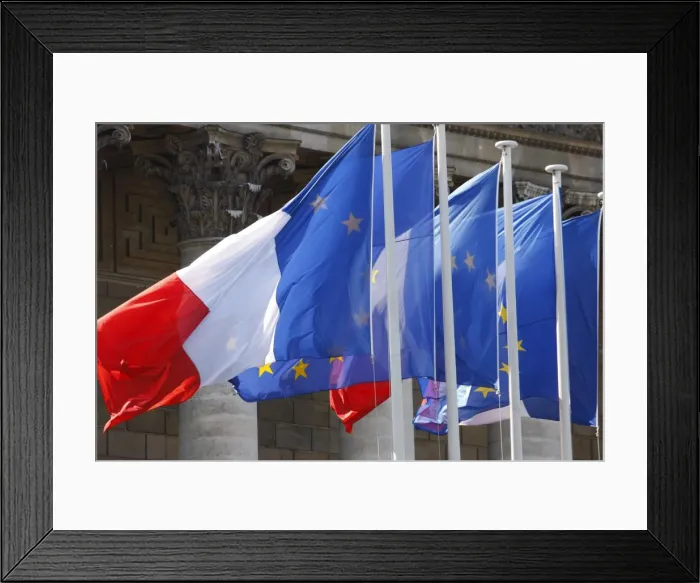Framed Print : French and European flags, Paris, France, Europe Framed Print : French and European flags, Paris, France, Europe