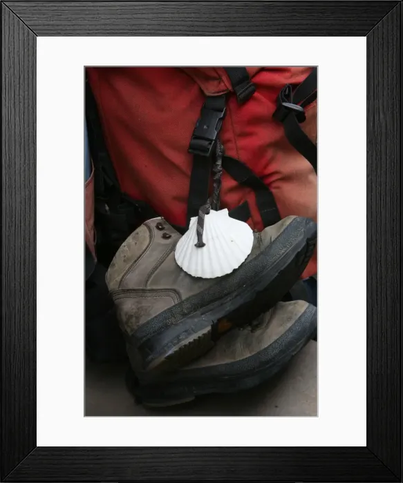 Framed Print : Santiago pilgrims shoes, St. Jean-Pied-de-Port, Pyrenees Atlantique, France, Europe