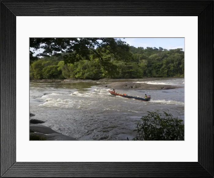 Framed Print : Fishermen going against the rapids on the Approuague River, French Guiana, South America Framed Print : Fishermen going against the rapids on the Approuague River, French Guiana, South America