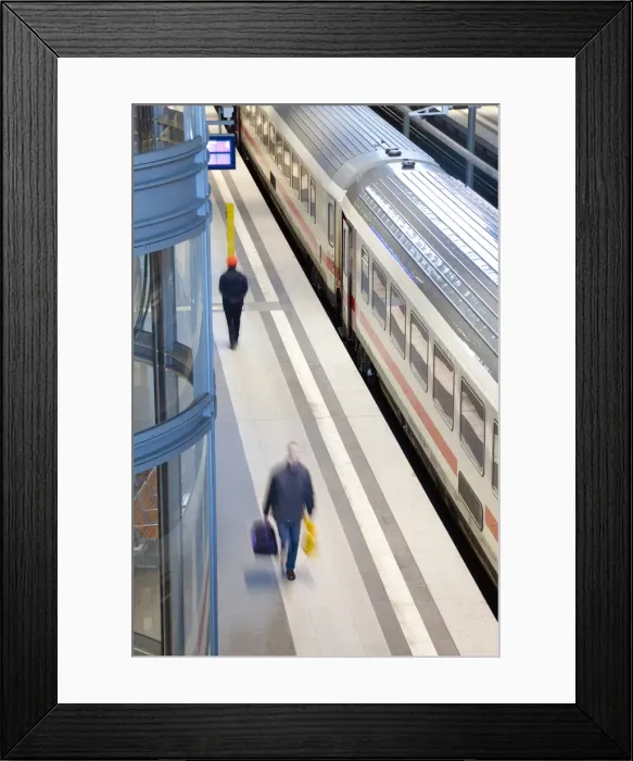 Framed Print : Train pulling into the platform, new modern main railway station, Berlin, Germany, Europe Framed Print : Train pulling into the platform, new modern main railway station, Berlin, Germany, Europe