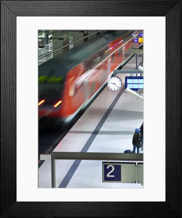 Framed Print : Train pulling into the platform at new modern main railway station, Berlin Framed Print : Train pulling into the platform at new modern main railway station, Berlin