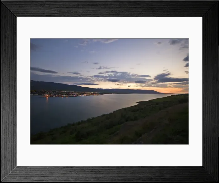 Framed Print : Akureyri, the largest city in north Iceland at night, Iceland, Polar Regions Framed Print : Akureyri, the largest city in north Iceland at night, Iceland, Polar Regions
