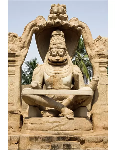 The Narasimha Monolith from 1528 AD shows Vishnu as half-lion, half-man at Hampi