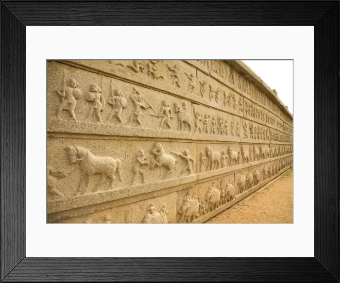 Framed Print : Bas relief scenes from life in the Vijayanagar Empire on the Mahanavami Dibba within the royal enclosure at Hampi, UNESCO World Heritage Site, Karnataka Framed Print : Bas relief scenes from life in the Vijayanagar Empire on the Mahanavami Dibba within the royal enclosure at Hampi, UNESCO World Heritage Site, Karnataka
