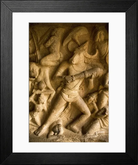 Framed Print : Detail from the Mahishasuramardini Cave, one of the rock-cut cave temples within the ancient site of Mahabalipuram (Mamallapuram), UNESCO World Heritage Site, Tamil Nadu Framed Print : Detail from the Mahishasuramardini Cave, one of the rock-cut cave temples within the ancient site of Mahabalipuram (Mamallapuram), UNESCO World Heritage Site, Tamil Nadu