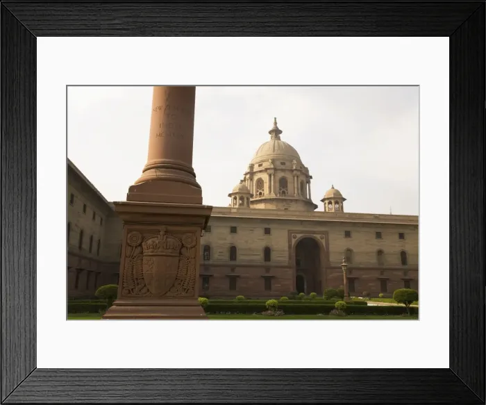 Framed Print : One of the four dominion columns stands in front of the North Block Secretariat Building in New Delhi Framed Print : One of the four dominion columns stands in front of the North Block Secretariat Building in New Delhi