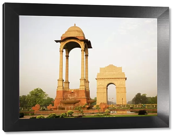 A chhattri stands in front of India Gate, designed by Sir Edwin Lutyens
