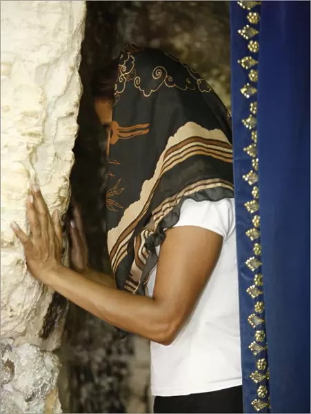 Woman praying in Elijahs Cave Synagogue in Haifa, Israel, Middle East