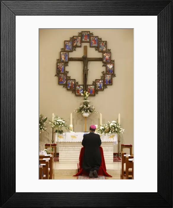 Framed Print : Latin Patriarch Fwad Twal praying, Beit Jala, West Bank, Palestine National Authority Framed Print : Latin Patriarch Fwad Twal praying, Beit Jala, West Bank, Palestine National Authority