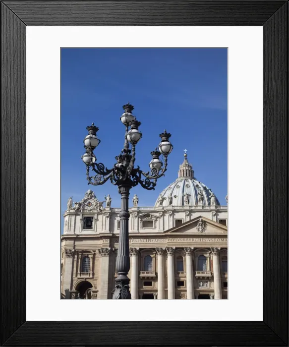 Framed Print : Ornate lamp and St. Peters Basilica, Piazza San Pietro, Vatican City Framed Print : Ornate lamp and St. Peters Basilica, Piazza San Pietro, Vatican City