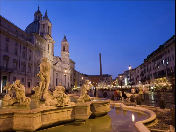 Fontana del Moro at night, Piazza Navona, Rome, Lazio, Italy, Europe