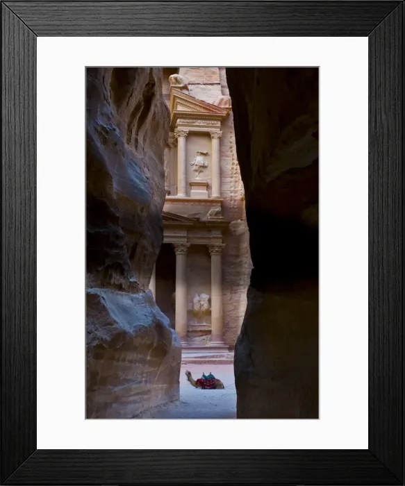 Framed Print : View of El Kazneh (The Treasury) from the Siq, Petra, UNESCO World Heritage Site Framed Print : View of El Kazneh (The Treasury) from the Siq, Petra, UNESCO World Heritage Site