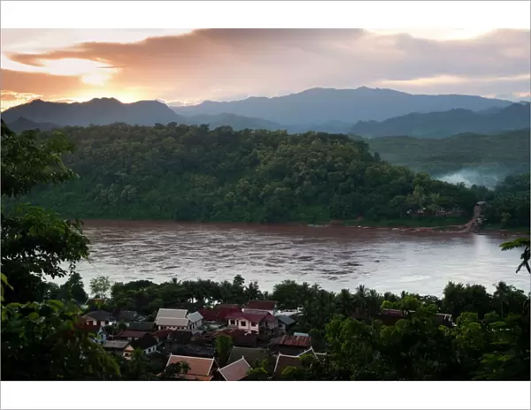 Luang Prabang and the Mekong River seen from Chom Si temple, Laos, Indochina
