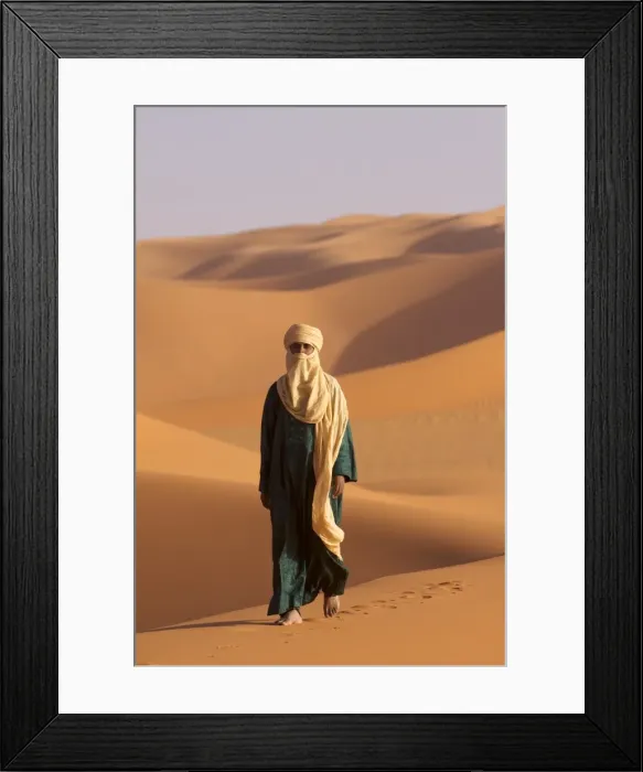 Framed Print : A Tuareg on the dunes of the erg of Murzuk in the Fezzan desert, Libya