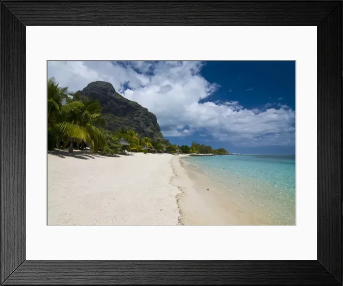 Framed Print : Beach of the Beachcomber Le Paradis Hotel with Mont Brabant in the background Framed Print : Beach of the Beachcomber Le Paradis Hotel with Mont Brabant in the background