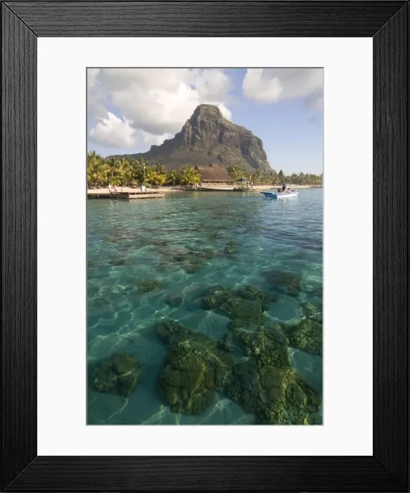 Framed Print : Turquoise water and the Beachcomber Le Paradis five star hotel, with Mont Brabant in the background Framed Print : Turquoise water and the Beachcomber Le Paradis five star hotel, with Mont Brabant in the background