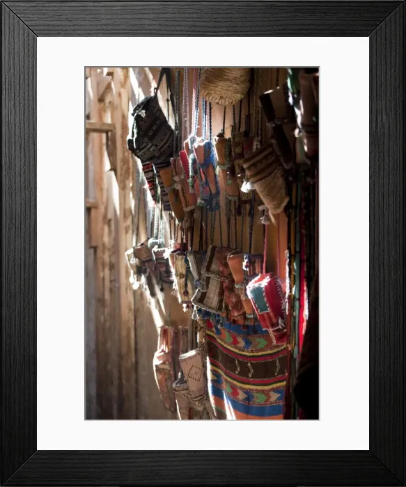 Framed Print : Traditional Moroccan wallets, street market, Fez, Morocco, North Africa, Africa Framed Print : Traditional Moroccan wallets, street market, Fez, Morocco, North Africa, Africa