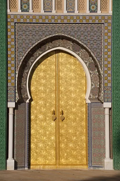 Ornate bronze doorway, Royal Palace, Fez el-Jedid, Fez, Morocco, North Africa, Africa