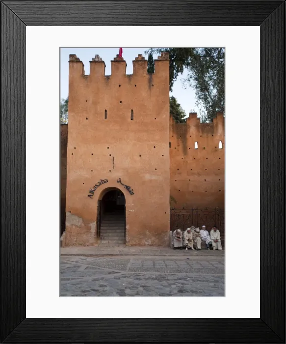 Framed Print : Old Moroccan men beside the Alkasaba entrance, Chefchaouen, Morocco, North Africa, Africa