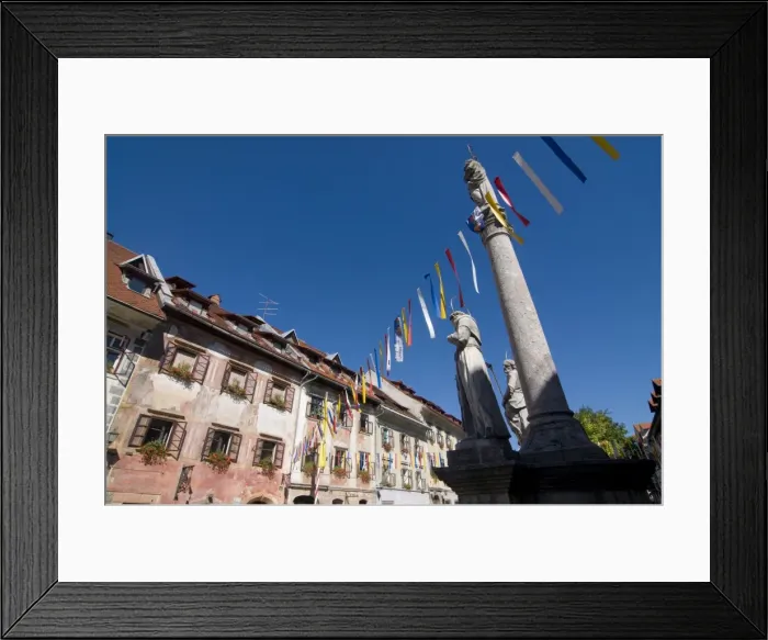 Framed Print : Beautiful decorated houses in the town of Sofja Loka, Slovenia, Europe Framed Print : Beautiful decorated houses in the town of Sofja Loka, Slovenia, Europe