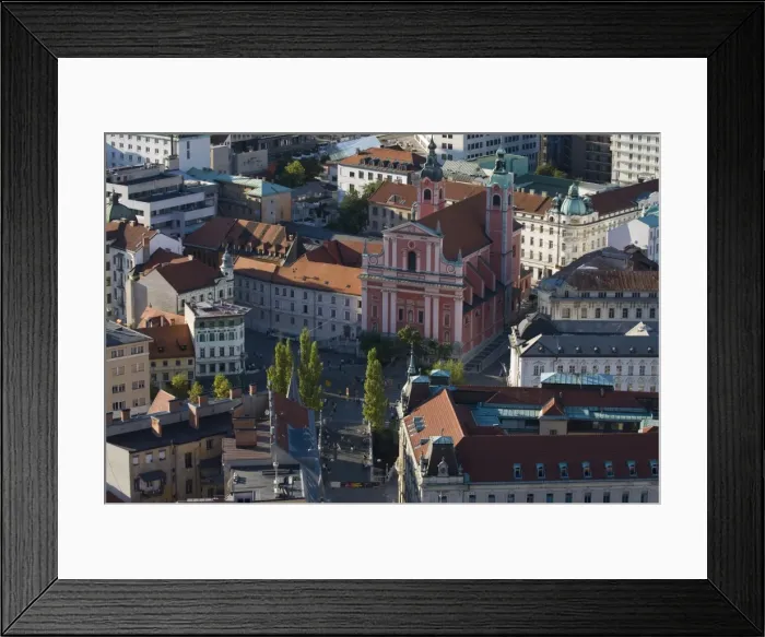 Framed Print : View down on the Franciscan Church of the Annunciation, Ljubljana, Slovenia, Europe Framed Print : View down on the Franciscan Church of the Annunciation, Ljubljana, Slovenia, Europe