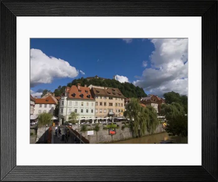 Framed Print : Center of Lublijana with the castle in the background, Slovenia, Europe Framed Print : Center of Lublijana with the castle in the background, Slovenia, Europe