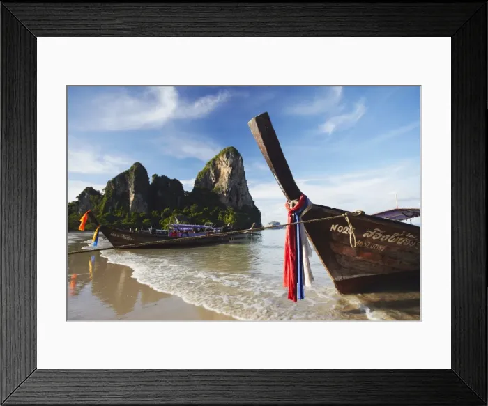 Framed Print : Long tail boats on Hat Rai Leh West Beach, Railay (Rai Leh), Krabi Province Framed Print : Long tail boats on Hat Rai Leh West Beach, Railay (Rai Leh), Krabi Province