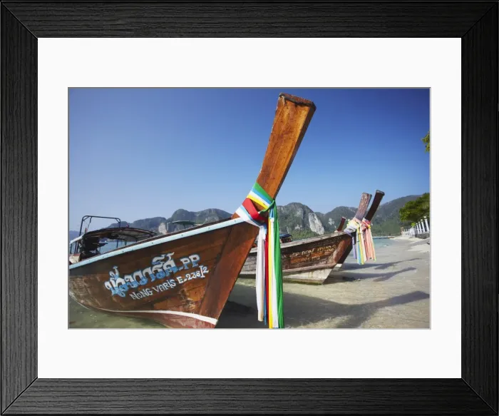 Framed Print : Long tail boats on Ao Ton Sai Beach, Ko Phi Phi Don, Krabi Province, Thailand Framed Print : Long tail boats on Ao Ton Sai Beach, Ko Phi Phi Don, Krabi Province, Thailand