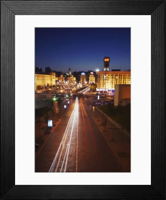 Framed Print : Traffic trails with Independence Square (Maydan Nezalezhnosti) in the background Framed Print : Traffic trails with Independence Square (Maydan Nezalezhnosti) in the background