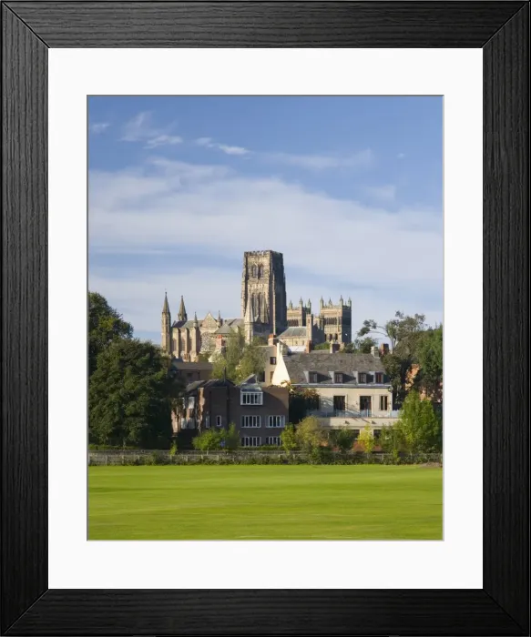 Framed Print : View across riverside playing fields to the cathedral, Durham, County Durham Framed Print : View across riverside playing fields to the cathedral, Durham, County Durham